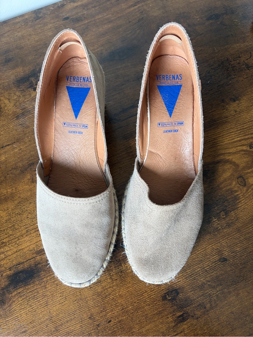 Verbenas Taupe Suede Leather Espadrille Wedge Slip-On - Picture 2 of 3